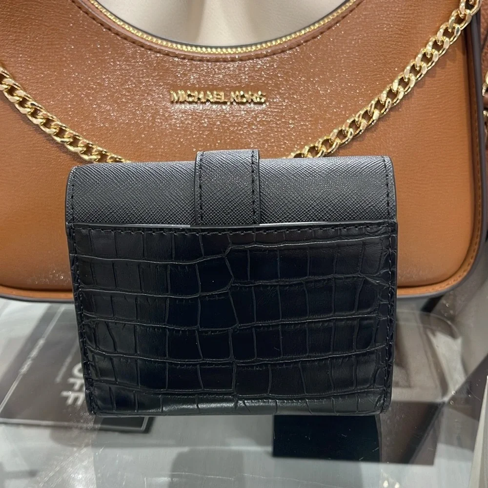 MICHAEL KORS CARMEN MEDIUM LOGO AND FAUX LEATHER WALLET BLACK NWT